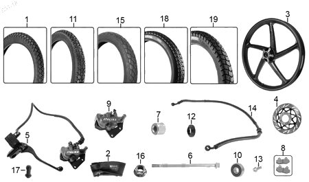 Diagrama Rueda delantera ( f 14 ) — Sistema Freno Del Con Logo Rojo Z para moto Italika 125Z 2016-2018