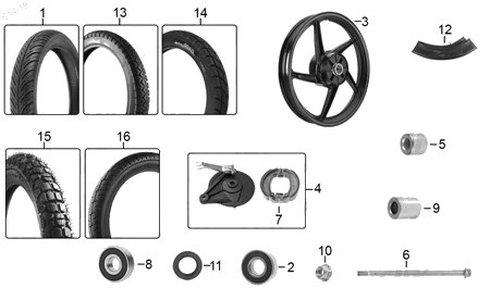 Diagrama Rueda trasera ( f 15 ) — Llanta City Road 3.00-17 para moto Italika 125Z 2016-2019
