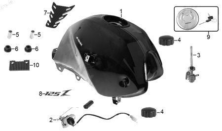 Diagrama Tanque de combustible ( f 17 ) — Tanque Combustible Negro Rojo para moto Italika 125Z 2016-2019