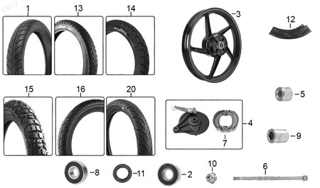 Diagrama Rueda trasera ( f 15 ) — Llanta Pirelli Angel Ct 90/90-17 Tl para moto Italika 125Z 2019