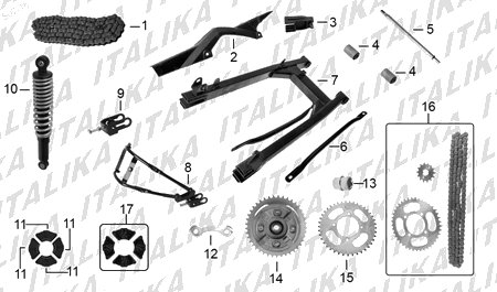 Diagrama Amortiguación Trasera y Suspensión Italika 150SZ 2017