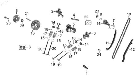 Diagrama Tren de valvulas — Arbol Levas para moto Benelli 180S 2023-2026
