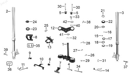 Diagrama Amortiguación delantera y dirección — Base Manubrio para moto Benelli 180S 2023-2026