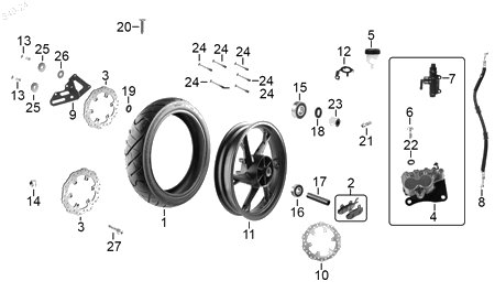 Diagrama Rueda trasera — Buje Int Rueda Tras para moto Benelli 180S TNT 150I TNT 25N 2023-2026