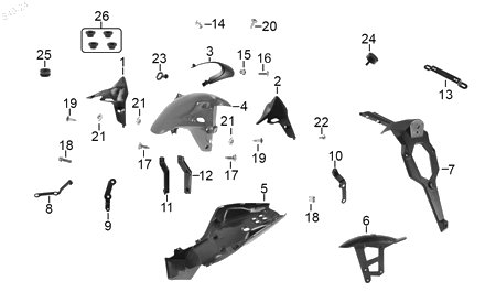 Diagrama Salpicaderas — Cubierta Salpicadera Del Izq para moto Benelli 180S TNT 150I TNT 25N 2023-2026