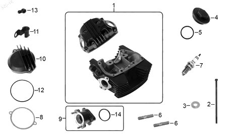 Diagrama Cabeza de Cilindro para moto Italika 250SZ 2015 — refacciones compatibles
