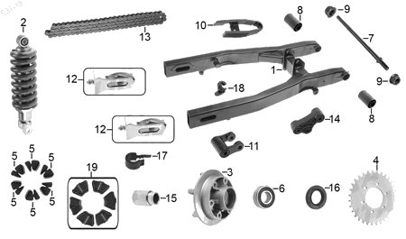 Diagrama Amortiguación Trasera y Suspensión Italika 250SZ 2015