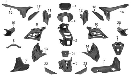 Diagrama Canal masivo — Cubierta Int Der Tanque para moto Italika 300Z GPS 2027