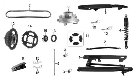 Diagrama Amortiguación Trasera y Suspensión Italika XT110 2020