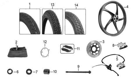 Diagrama Rueda Delantera para moto Italika AT110RT CON LED 2021 — refacciones compatibles