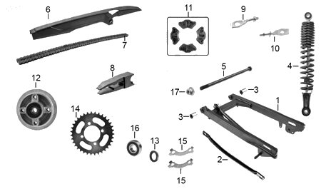 Diagrama Amortiguación Trasera y Suspensión Italika XT110RT 2020