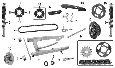 Diagrama Amortiguación Trasera y Suspensión Italika AX110 2016