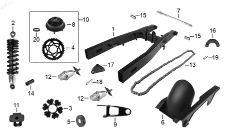 Diagrama Amortiguación Trasera y Suspensión Italika BLACKBIRD 2023