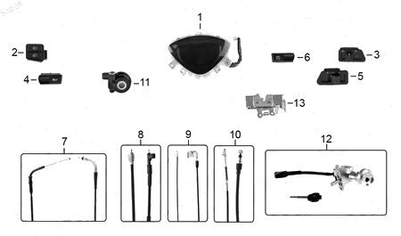 Diagrama Controles y Mandos para moto Italika D150 2027 — refacciones compatibles