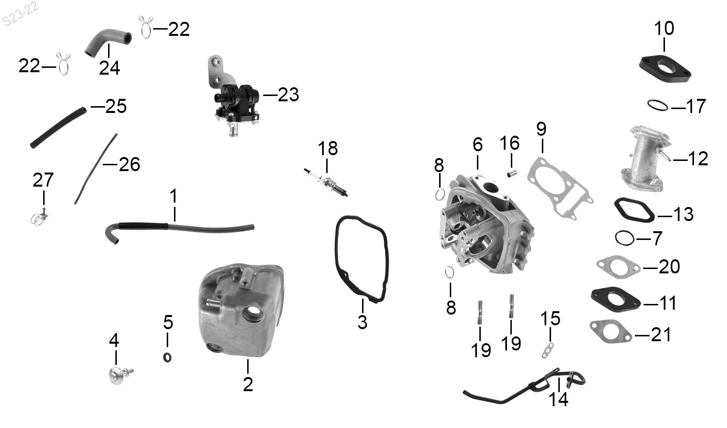 Diagrama Cabeza de cilindro — Valvula Egr para moto Hero DASH 125 2022-2027