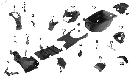 Diagrama Plásticos — Cubierta Caja Guantera para moto Hero DASH 125 2022-2027