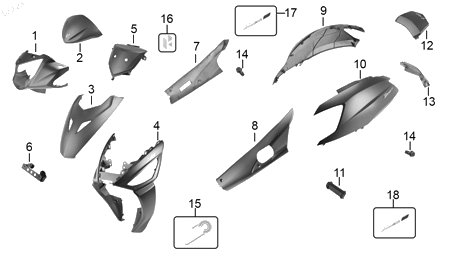 Diagrama Plásticos de Color para moto Hero DASH 125 2022 — refacciones compatibles