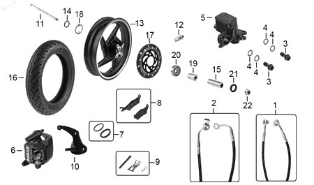 Diagrama Rueda delantera — Pivote para moto Hero DASH 125 XOOM 110 2022-2025