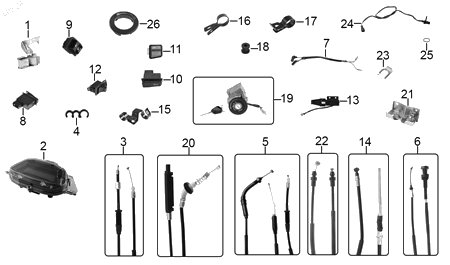 Diagrama Controles y Mandos para moto Hero DASH 125 2026 — refacciones compatibles