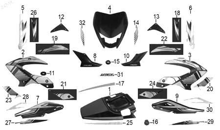 Diagrama Plásticos de Color Italika DM150 SPORT 2020