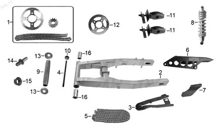 Diagrama Amortiguación Trasera y Suspensión Italika DM200 SPORT 2020