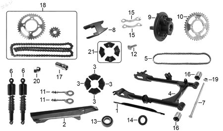 Diagrama Amortiguación Trasera y Suspensión Italika DT125 SPORT 2017