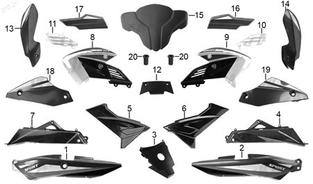 Diagrama Plásticos de Color Italika DT200 SPORT 2020