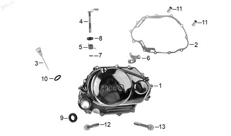 Diagrama Cubierta derecha carter — Resorte Accionador Embrague para moto Hero ECO 150 CARGO HUNK 160 R HUNK 150 2021-2027