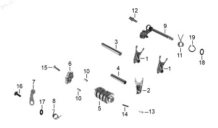 Diagrama Tambor selector — Horquilla Cambios Central para moto Hero ECO 150 CARGO HUNK 160 R HUNK 150 2021-2027