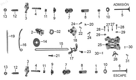 Diagrama Tren de valvulas — O-ring 1.5X9.5 para moto Hero ECO 150 CARGO HUNK 150 HUNK 160 R 2022-2027