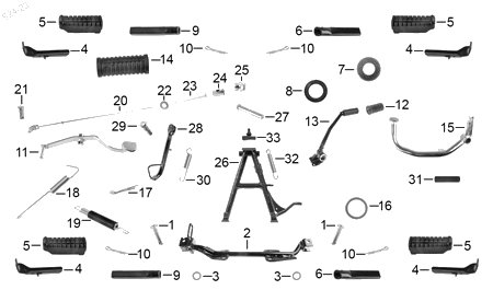 Diagrama Pedales y posapies — Pedal Arranque para moto Hero ECO 150 CARGO ECO 150 MAX ECO 150 TR 2022-2026