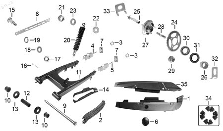 Diagrama Amortiguación trasera y suspensión — Amortiguador Tras para moto Hero ECO 150 CARGO ECO 150 MAX ECO 150 TR 2022-2026