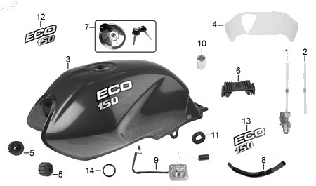 Diagrama Tanque de Combustible para moto Hero ECO 150 MAX 2025 — refacciones compatibles