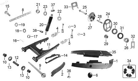 Diagrama Amortiguación Trasera y Suspensión para moto Hero ECO 150 MAX 2025 — refacciones compatibles