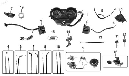 Diagrama Controles y Mandos para moto Hero ECO 150 MAX 2025 — refacciones compatibles