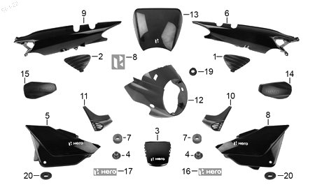 Diagrama Plásticos de color — Cubierta Lat Izq para moto Hero ECO 150 MAX ECO 150 TR 2022-2026