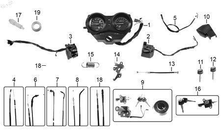 Diagrama Controles y Mandos para moto Hero ECO 150 TR 2022 — refacciones compatibles