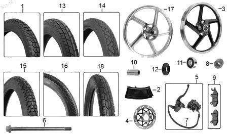 Diagrama Rueda Delantera para moto Italika FT150 2016 — refacciones compatibles