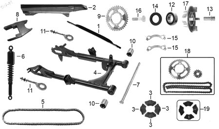 Diagrama Amortiguación Trasera y Suspensión Italika FT125TS 2017