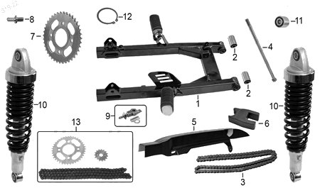 Diagrama Amortiguación Trasera y Suspensión Italika FT150G NEGRA 2018