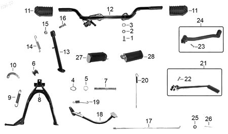 Diagrama Pedales y Posapiés Italika FT150 HD 2022