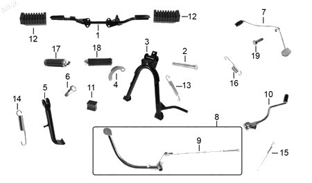 Diagrama Pedales y Posapiés Italika FT150 2026