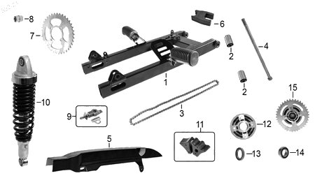 Diagrama Amortiguación Trasera y Suspensión Italika FT150G 2016