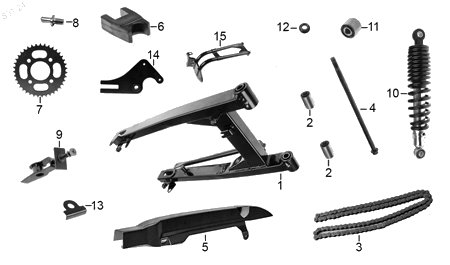 Diagrama Amortiguación Trasera y Suspensión Italika T-REX70 2015