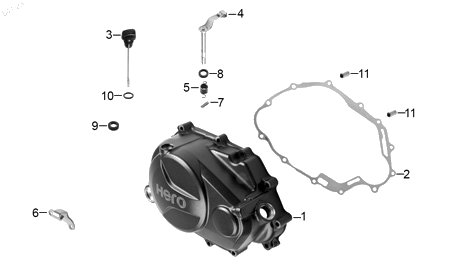 Diagrama Cubierta derecha carter — Medidor Aceite para moto Hero HUNK 150 HUNK 190 R XPULSE 200 T 2022-2025