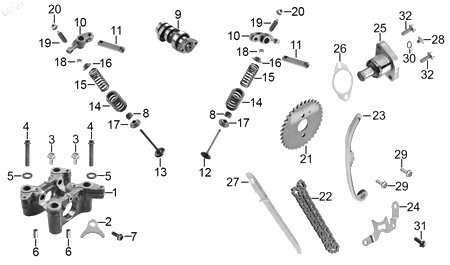 Diagrama Tren de valvulas — Resorte Válvula Int para moto Hero HUNK 160 R HUNK 150 2021-2025