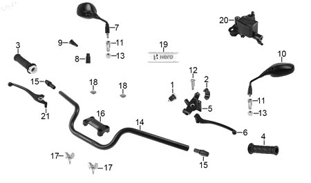 Diagrama Manubrio — Palanca Der para moto Hero HUNK 160 R HUNK 150 IGNITOR 125 2021-2027