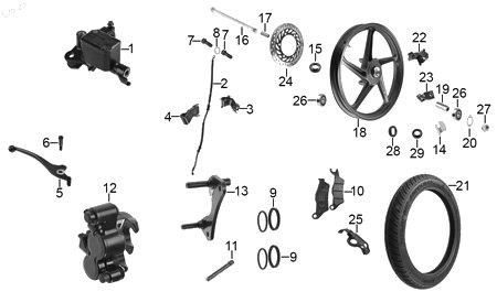 Diagrama Rueda delantera — Juego Rin Del para moto Hero HUNK 150 2022-2025
