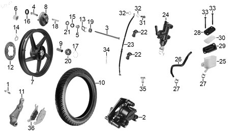 Diagrama Rueda trasera — Deposito Aceite Freno para moto Hero HUNK 150 HUNK 160 R HUNK 190 R 2022-2027