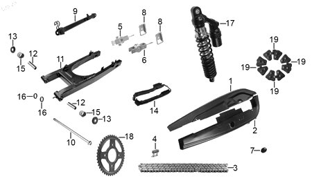 Diagrama Amortiguación trasera y suspensión — Protector Ajustador Cadena para moto Hero HUNK 150 XPULSE 200 T 2022-2025